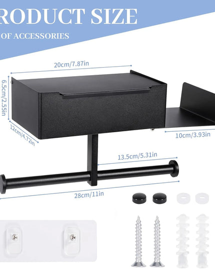 Toilet Paper Holder with Shelf Stainless Steel Paper Box Wall Mounted Wipes Holder for Bathroom Flushable Wipes Storage Holder