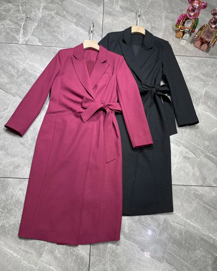 ZJYT Elegant Ladies Notched Collar Long Sleeve Autumn Dresses for Women Lace Up Straight Office Work Wear Female Vestidos 2025