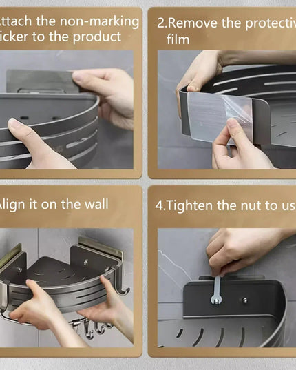 1-2PCS Shower Corner Shelf with Towel Bar Hook Space Aluminum Bathroom Shelf Without Drilling Shampoo Holder Bathroom Accessorie