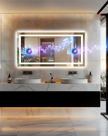 LUVODI Large Illuminated Bluetooth Bathroom Mirror Rectangle Anti-fog LED Bathroom Vanity Mirror with Bluetooth Speaker 3 Color