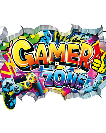 Larger Game Poster 3D Wall Hole Art Cool Gamer Zone Gamepad Vinyl Mural Stickers Home Decoration for Kids Bedroom Gaming Rooms