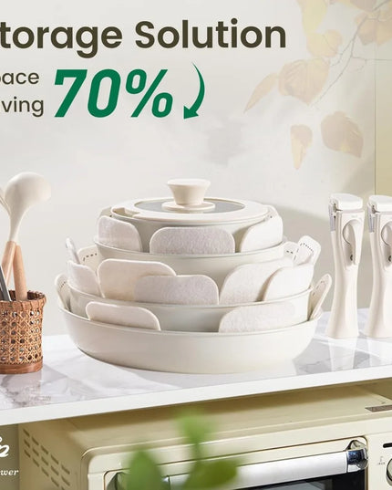 Ceramic Cookware Set Non Toxic with Detachable Handles, Healthy Nonstick Pans and Pots Set 19 Pcs,PFOA & PTFE Free,Cream White