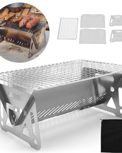 Portable Folding Barbecue Grill Heating Stoves Multifunction Camping BBQ Grill Rack Net Firewood Stove Stainless steel BBQ Grill