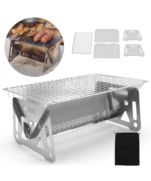 Portable Folding Barbecue Grill Heating Stoves Multifunction Camping BBQ Grill Rack Net Firewood Stove Stainless steel BBQ Grill