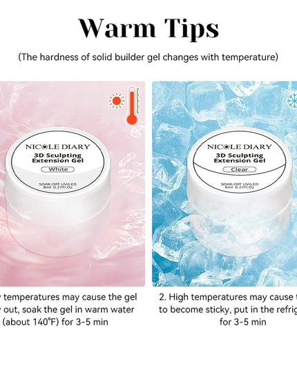 NICOLE DIARY White Non Stick Hand Extension Gel Nail Polish For 3D Shaping Carving Flower DIY Nail Art Extension Acrylic