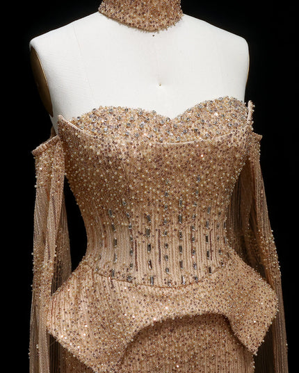 Sharon Said Luxury Grey Crystal Evening Dress with Cape Sleeves 2025 Elegant Off-Shoulder Weddin Party Gown SS558 Customized