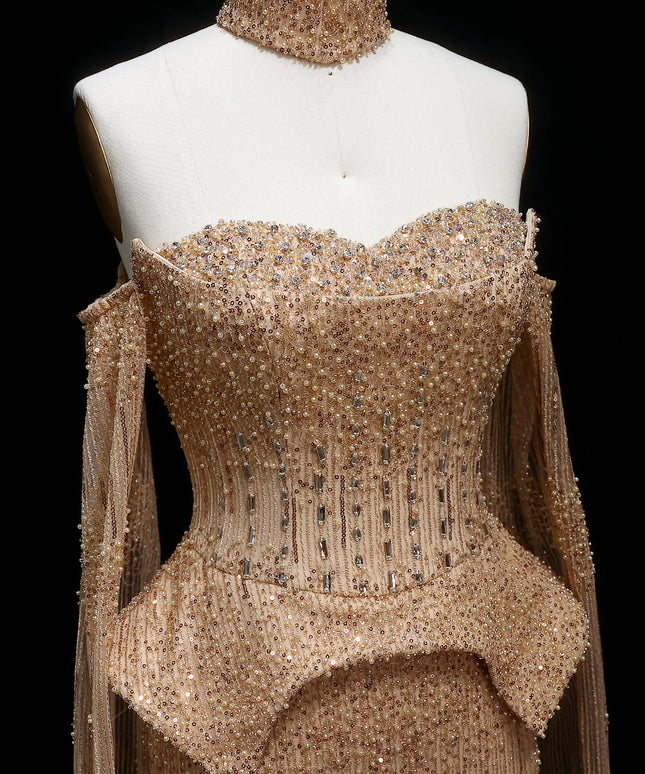 Sharon Said Luxury Grey Crystal Evening Dress with Cape Sleeves 2025 Elegant Off-Shoulder Weddin Party Gown SS558 Customized