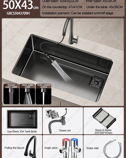 304 Stainless Steel Kitchen Sink Black Single Bowl Thickened Material Wear-Resistant Vegetable Workstation Drainage Accessories