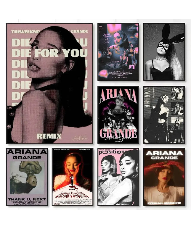 Singer A-Ariana G-Grande Poster Sticker Print Waterproof Wall Art For Living Room Bedroom Home Decor Gift Vintage Movie Posters