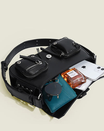 Goth Punk Cool Women's Underarm Bag Hot Girls Shoulder Bags Fashion Design PU Leather Female Handbags Tote Purse with Zipper