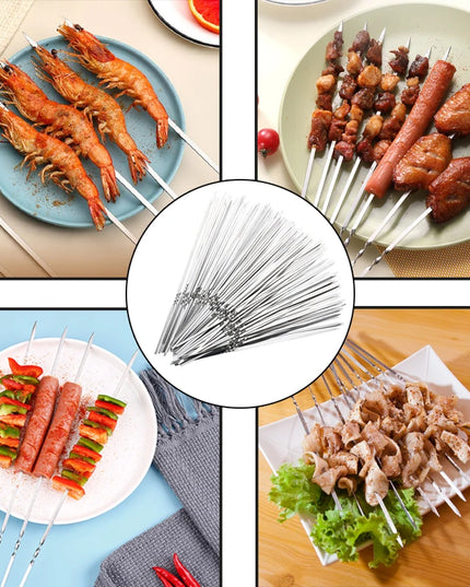 50Pcs Stainless Steel Barbecue Skewer Portable Reusable BBQ Skewers with Tube Kebab Iron Stick for Outdoor Camping Picnic Tools