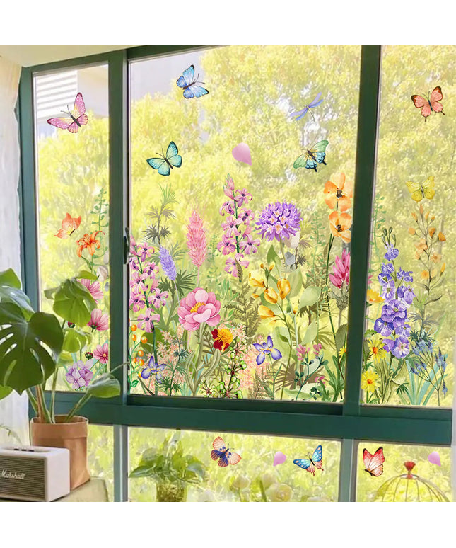 Electrostatic Wall Sticker Colorful Butterfly Flower Wall Stickers Home Decoration Window Glass Stickers INS DIY Room Decor