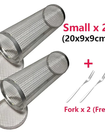 Rolling Bbq Basket- Greatest Grilling Basket Ever, Round Stainless Steel Grill Mesh, Camping Barbecue Rack For Vegetables,Fish