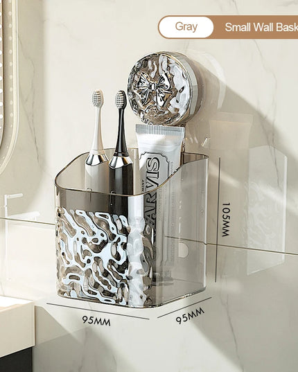 Bathroom Shelf Wall Mounted Non Perforated Suction Cup Storage Basket With Glacier Pattern For Home Storage Products