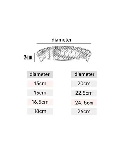 Round Air Fryer Rack Stackable Stainless Steel Grid Grill BBQ Net with Foot Cooling Rack Steam Baking Rack For Home Kitchen
