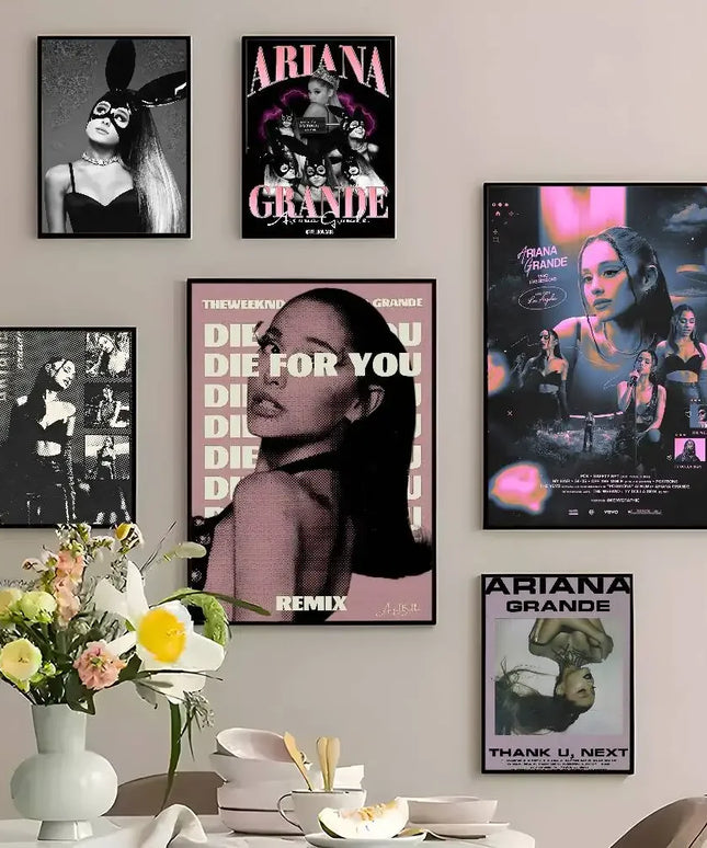 Singer A-Ariana G-Grande Poster Sticker Print Waterproof Wall Art For Living Room Bedroom Home Decor Gift Vintage Movie Posters
