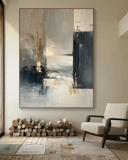 3D Beige Large Canvas Abstract Handmade Oil Painting Brown Simple Wall Art Textured Geometric Art Wall Decor Living Room Decor