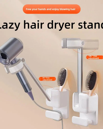 Angle Adjustable Hair Dryer Holder Non-Drilling Wall-Mounted Hair Dryer Stand For Bathroom Free-hand Lazy Storage Rack Shelf