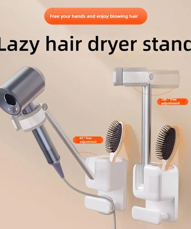 Angle Adjustable Hair Dryer Holder Non-Drilling Wall-Mounted Hair Dryer Stand For Bathroom Free-hand Lazy Storage Rack Shelf