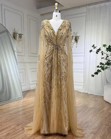 Serene Hill Turquoise Mermaid Evening Dresses Gowns 2025 with Beaded Cape Sleeves Design Customize Wedding Party BLA72168A