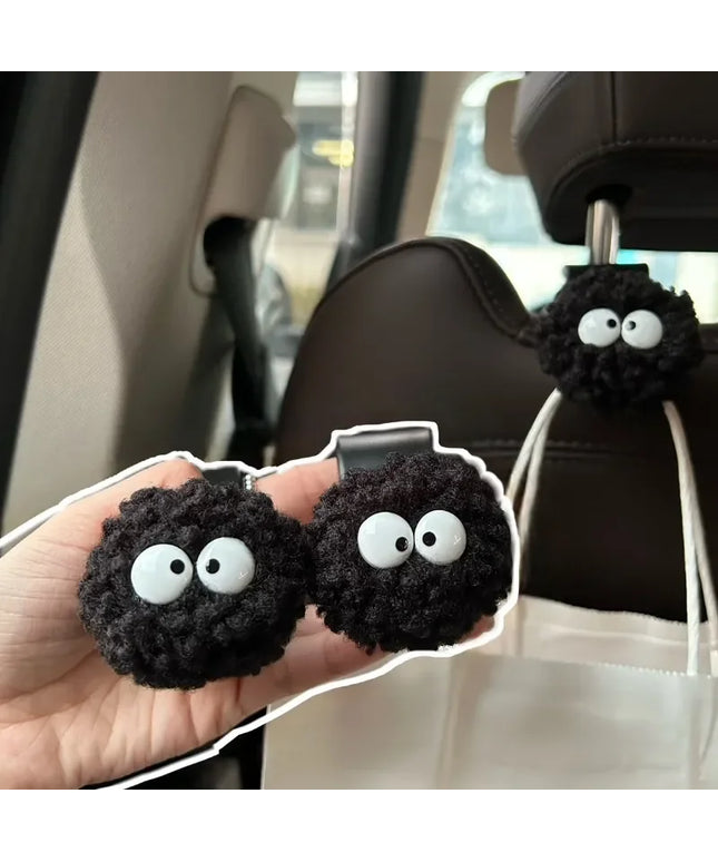 Cute Little Coal Ball Car Seat Back Hook Storage Car Headrest Organizer Food Bag Handbag Car Decoration Clothes Hanger