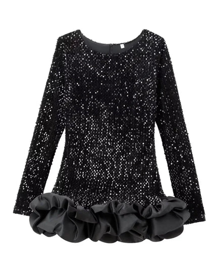 ETJ 2024 New Fall/Winter  women's dress European style elegant sexy round neck long sleeve party dress Pommel dress