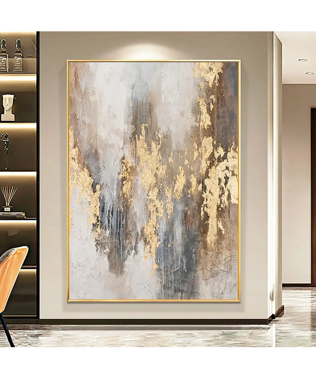 Abstract Gold Beige Handmade Oil Paintings Oil Painting Art Abstract Wall Decor Modern Art Gray Abstract Art Gold Foil Pictures