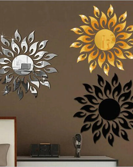 Mirror Sun Flower Art Removable Wall Sticker Acrylic Mural Decal Household Room Decoration
