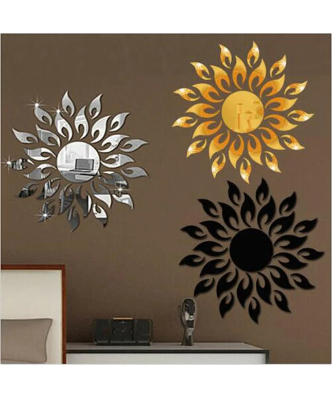 Mirror Sun Flower Art Removable Wall Sticker Acrylic Mural Decal Household Room Decoration