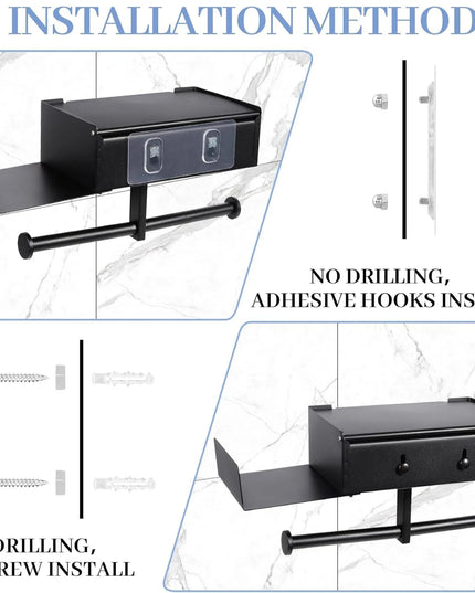 Toilet Paper Holder with Shelf Stainless Steel Paper Box Wall Mounted Wipes Holder for Bathroom Flushable Wipes Storage Holder