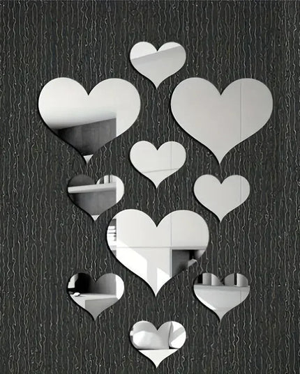 1Set 3D Love Hearts Mirror Wall Sticker Decal Wall Art Removable Wedding Decoration Kids Room Decoration Toilet Table Stickers