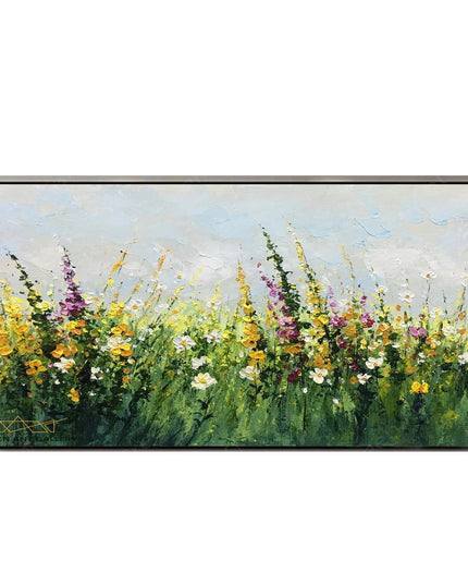 Flower Landscape Oil Painting on Canvas Abstract Green Nature Handmade Painting Living Room Home Decor Large Wall Art Custom Art