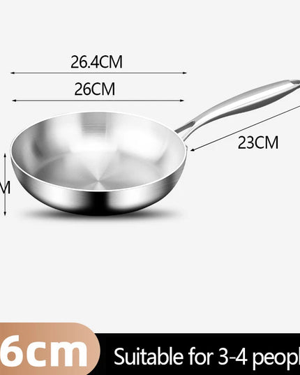 304 Stainless Steel Frying Pan NonStick Pan Fried Steak Pot Uncoated Kitchen Cookware For Gas Stove and Induction Cooker
