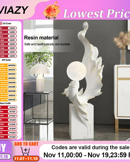 Luxury LED Moon Light Koi Fish Floor Sculpture Elegant Interior Home Decor Handcrafted Sculptural Art for Living Room Entryway