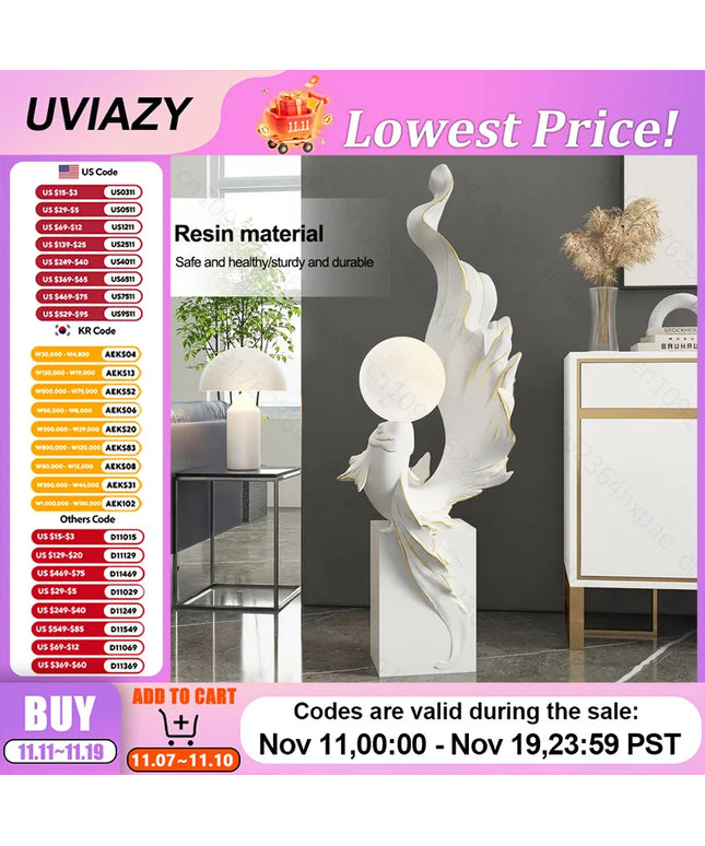 Luxury LED Moon Light Koi Fish Floor Sculpture Elegant Interior Home Decor Handcrafted Sculptural Art for Living Room Entryway