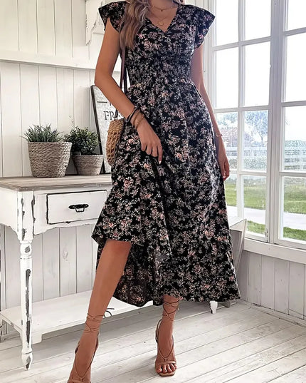 Plus Size Cross border European and American Women's Summer New Style Fashion Floral Long Sleeve Waist Large Swing Connection