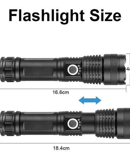 High Power Strong Light Long Range LED Flashlight USB Rechargeable Defense Flashlight Outdoor Telescopic Zoom Super Bright Torch