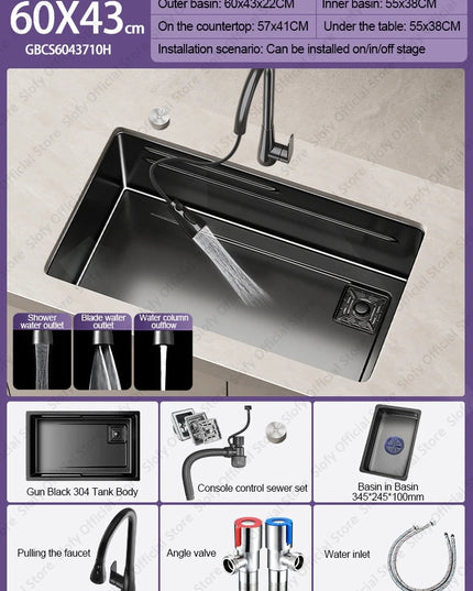 304 Stainless Steel Kitchen Sink Black Single Bowl Thickened Material Wear-Resistant Vegetable Workstation Drainage Accessories