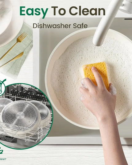 Ceramic Cookware Set Non Toxic with Detachable Handles, Healthy Nonstick Pans and Pots Set 19 Pcs,PFOA & PTFE Free,Cream White