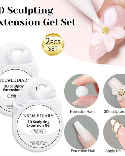 NICOLE DIARY White Non Stick Hand Extension Gel Nail Polish For 3D Shaping Carving Flower DIY Nail Art Extension Acrylic