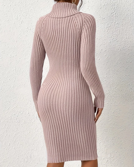 The new autumn and winter style is a high-necked slim-fitting knit dress