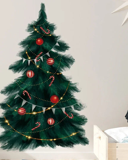 95cm Tall Large Deep Green Christmas Tree Merry Christmas Wall Stickers for Living Room Bedroom Kitchen Festival Decorative PVC
