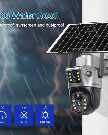 LS VISION 4K 8MP Wireless Solar Camera Dual Screen WiFi PTZ Camera Outdoor Built-in Battery Video Surveillance Camera V380PRO