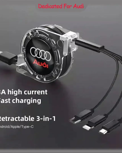 3 In 1 Micro USB Type C Charging Cable Multi Charger For Audi Sline A4 TT A6 A3 A8 Q3 Q5 Q7 Q8 A5 A6 C7 Q5 B9 B7 Car Accessories
