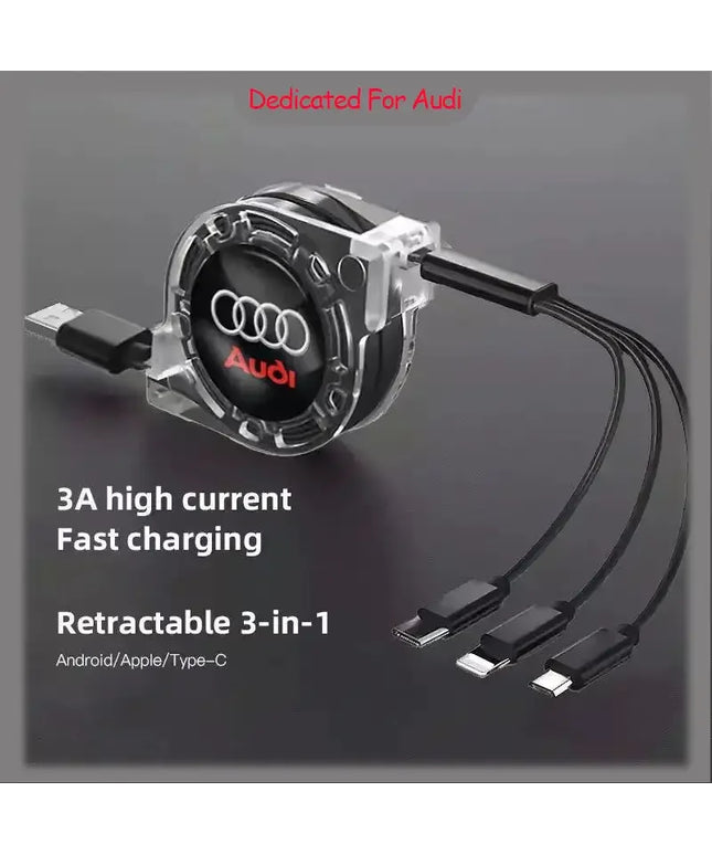 3 In 1 Micro USB Type C Charging Cable Multi Charger For Audi Sline A4 TT A6 A3 A8 Q3 Q5 Q7 Q8 A5 A6 C7 Q5 B9 B7 Car Accessories