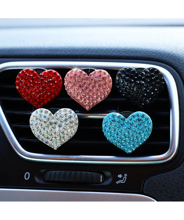 Heart-shaped Car Air Outlet Perfume Clip Rhinestone Car Air Conditioning Air Outlet Perfume Decoration Clip Car Auto Accessories