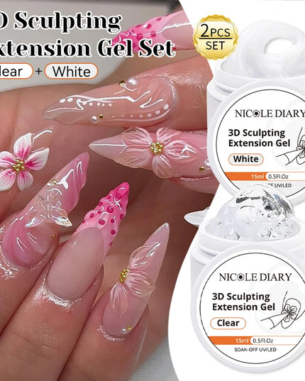 NICOLE DIARY White Non Stick Hand Extension Gel Nail Polish For 3D Shaping Carving Flower DIY Nail Art Extension Acrylic