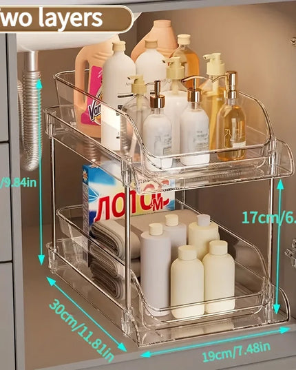 Pull-Out Under Sink Organizer with Shelf, Heavy-Duty Bathroom Storage Rack  No Tools Needed for Easy Installation, Clear Shelves