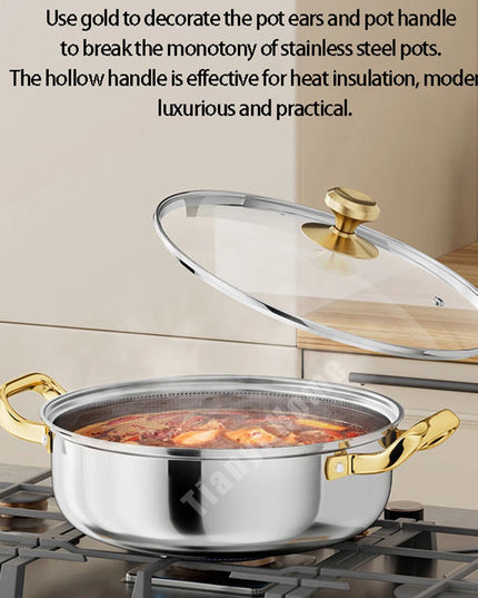 30cm Stainless Steel Frying Pan Non-stick Soup Pot wok with lid Home Honeycomb Induction Cooker Gas Stove Stew Kitchen Cookware