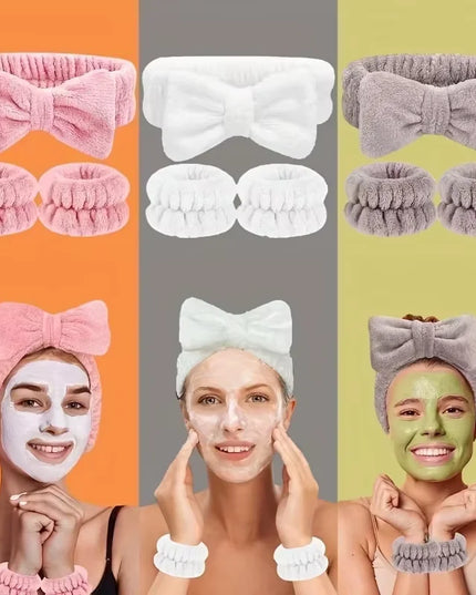 4pcs Fashion Face Washing Headband Set Wristband Hairband Bubble Headband for Washing Face Makeup Bathing Skin Care